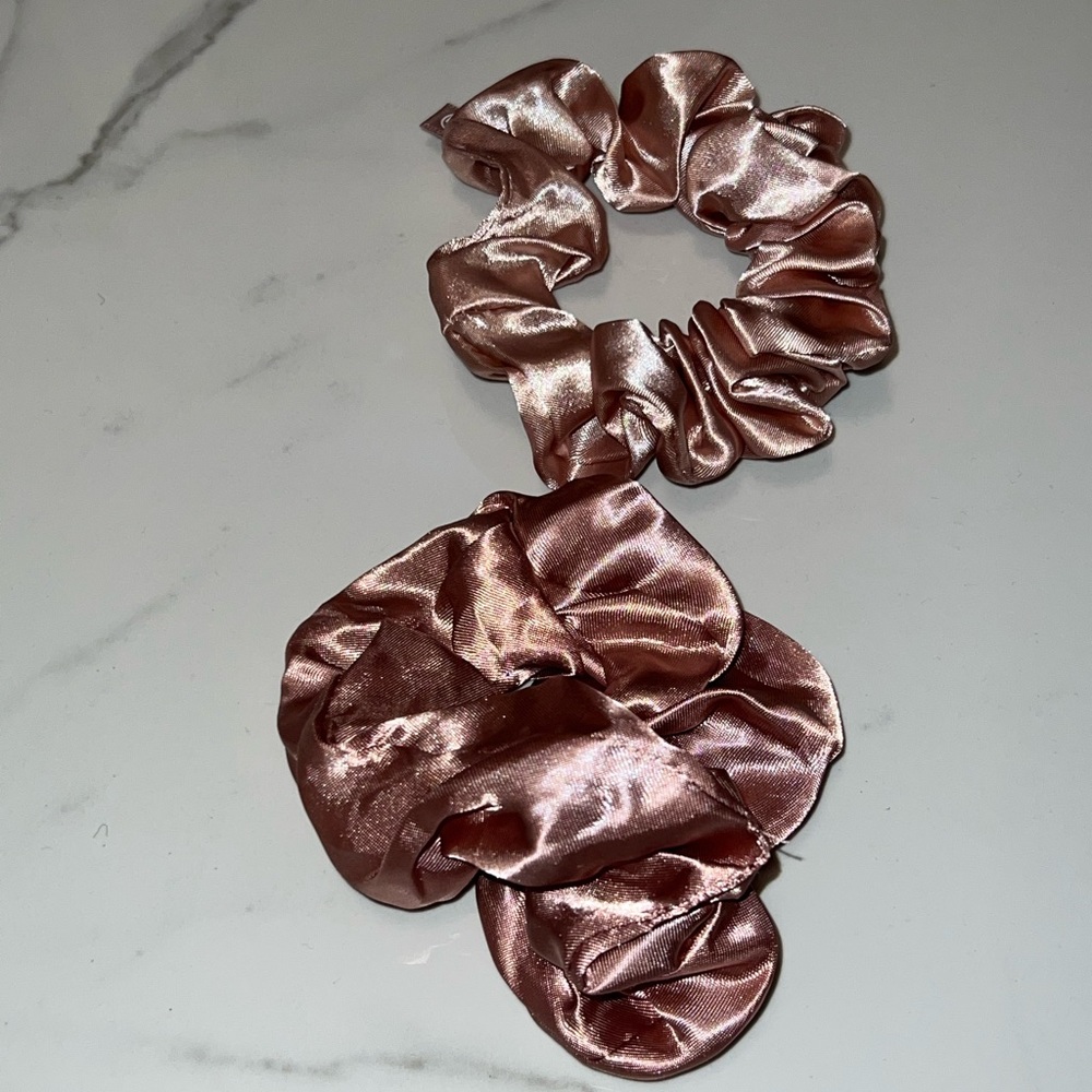 unbranded pink/rose gold satin hair ties scrunchies